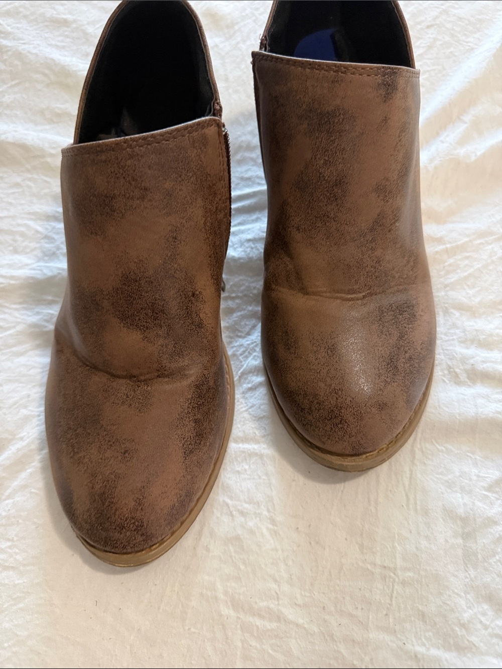 SHEIN Distressed Brown Faux-Leather Slip-On Mules
